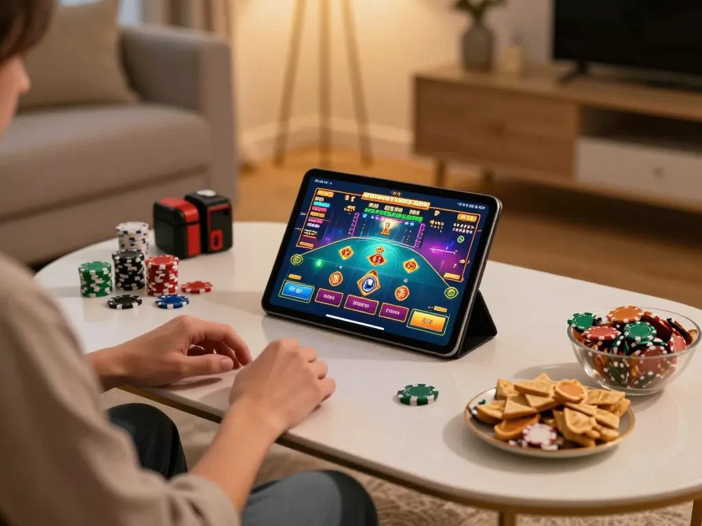 RR88 player enjoying a thrilling online casino game on tablet with vibrant graphics.