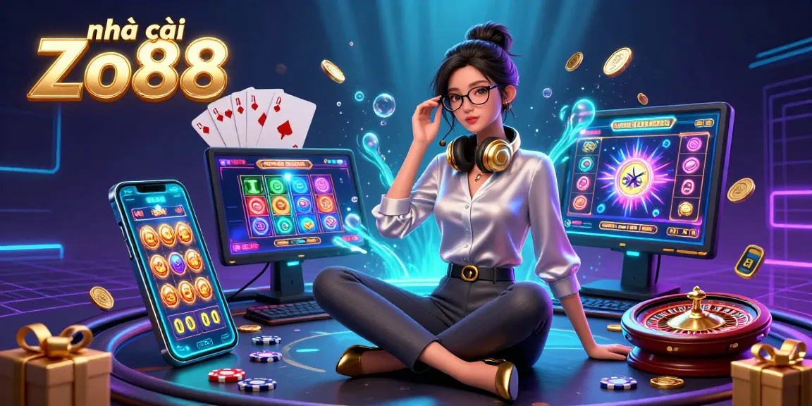 Experience thrilling gameplay with nhà cái Zo88, featuring vibrant casino scenes full of excitement, gold coins, and action.