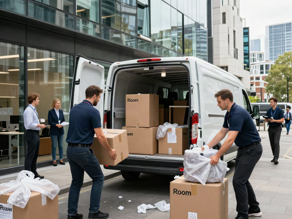 Office movers London efficiently packing items for a corporate relocation.