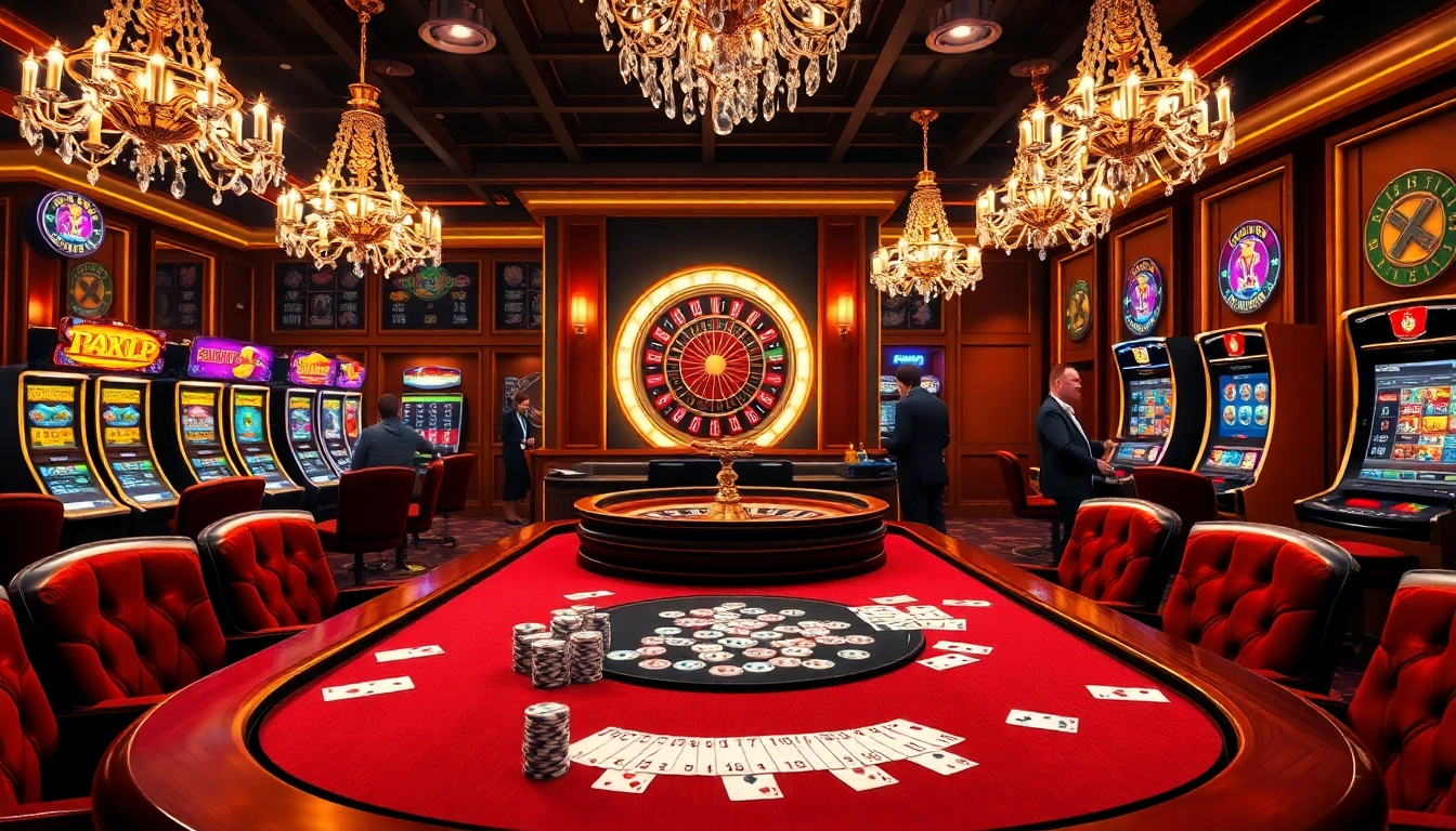 Engaged players enjoying a thrilling game at the luxurious rikvip casino, showcasing poker and roulette excitement.