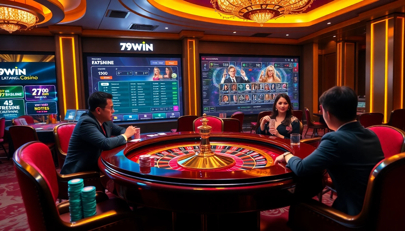 Intense poker action and roulette gaming at 79win's luxurious casino environment.