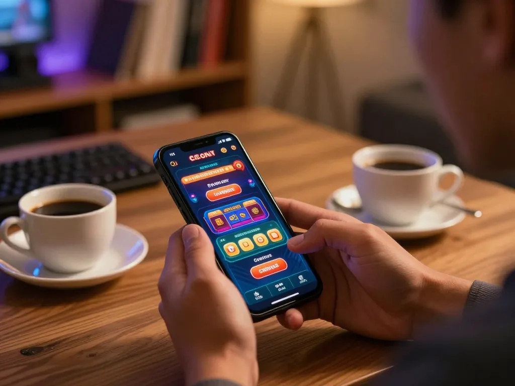 Trải nghiệm chơi game di động Sunwin với người chơi tương tác trên smartphone trong không gian ấm cúng tại nhà.