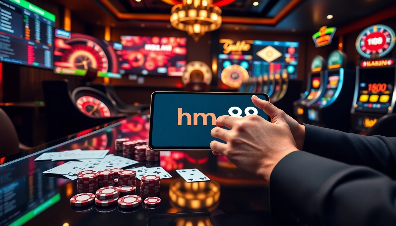 Professional gambler placing strategic bets on https://hm88.cafe/ with vibrant casino chips and live odds