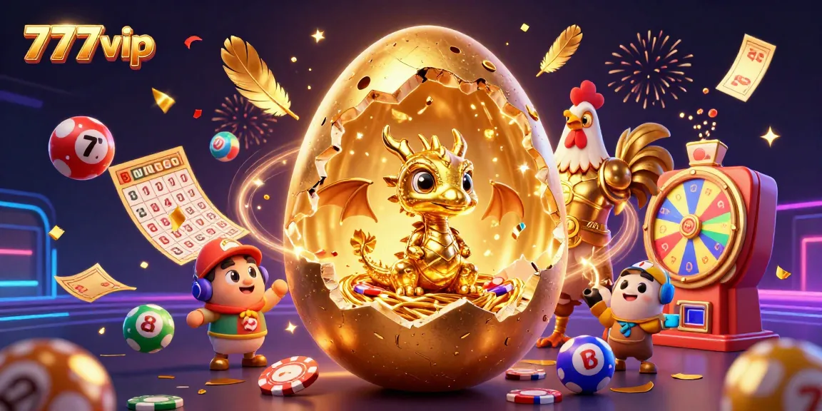 Experience the excitement of 777vip with a golden dragon emerging amid casino-themed elements and colorful bouncing balls.