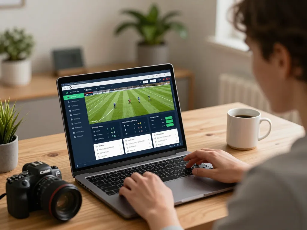 Engaging with kết quả bóng đá on a laptop during live sports betting.
