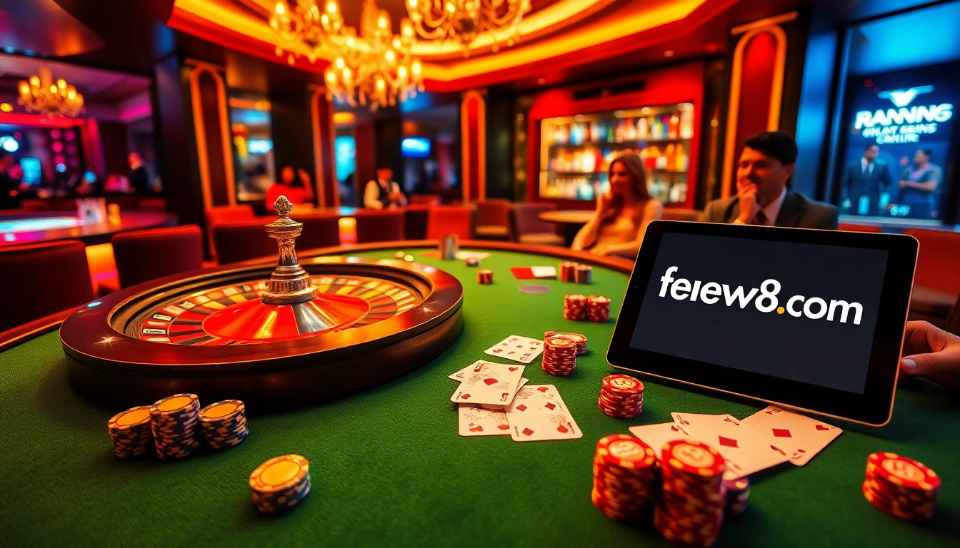 Experience the thrill of gambling with a luxurious casino scene featuring fnew88.com elements.