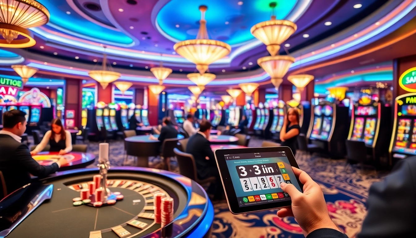 Experience thrilling gambling excitement at 3win's vibrant casino floor with engaging dealers.