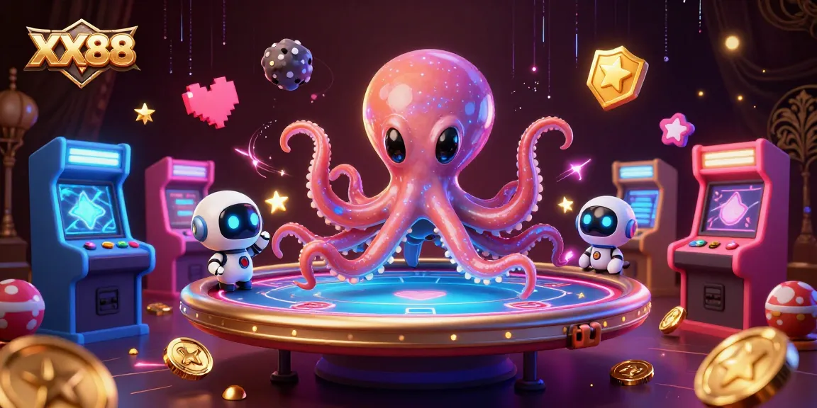 Experience exciting hands-on poker action at XX88 with a vibrant alien octopus illustration.