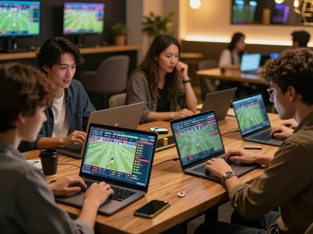 Engaged users in a lively sports betting environment exploring soibet options on their devices