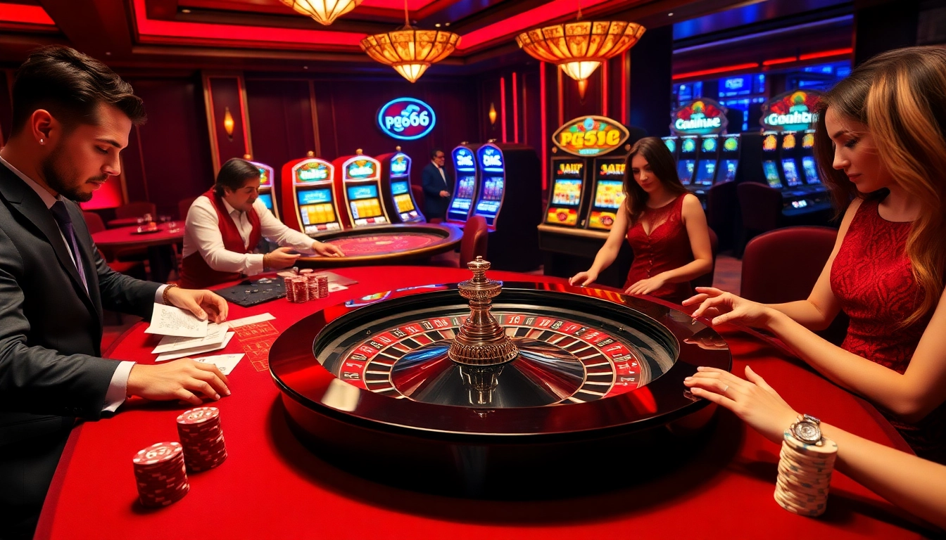 Casual players enjoying the excitement of PG66 casino games with roulette and poker