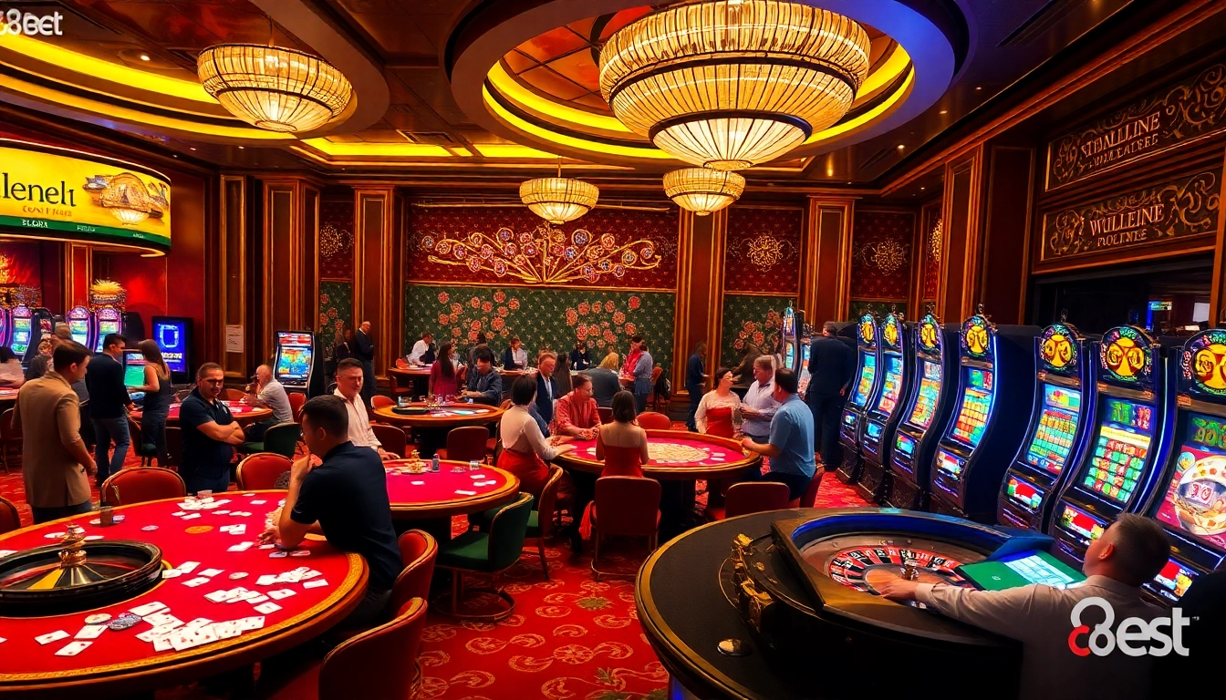 Experience excitement with 88bet at a luxury casino featuring vibrant tables and players.