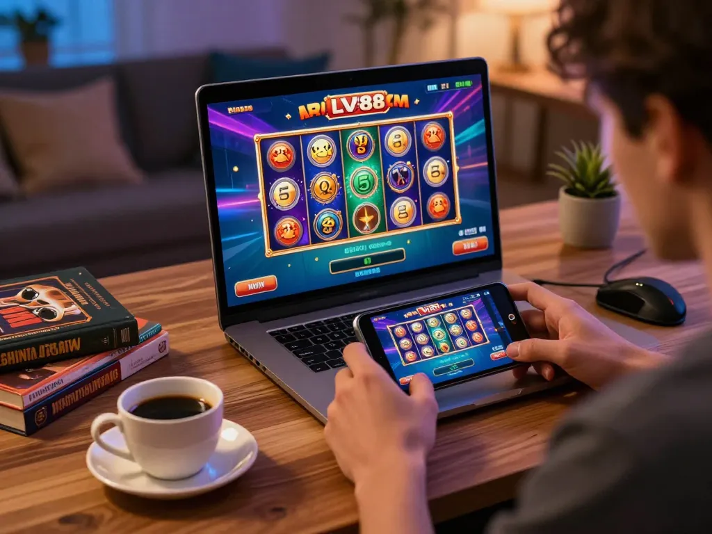 Engaging mobile gameplay on LV88 casino app amid cozy home atmosphere