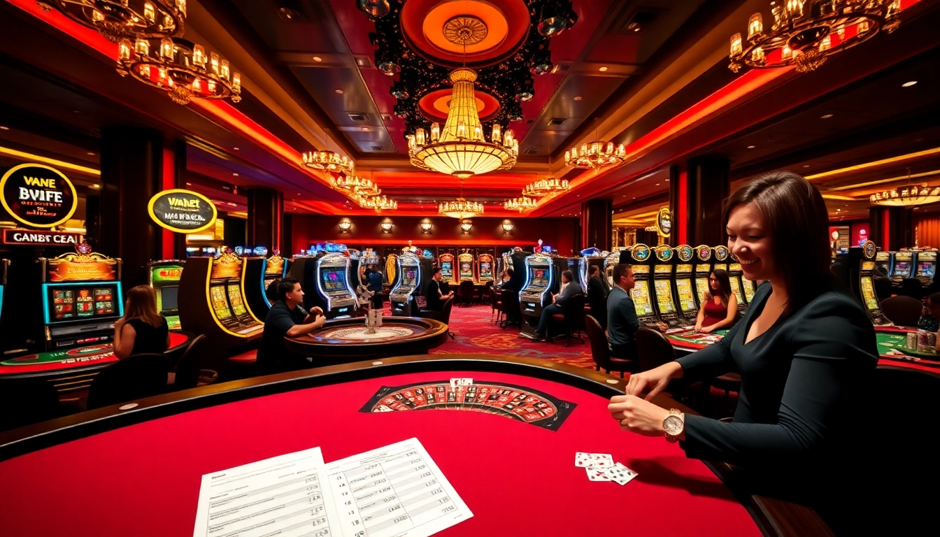 Players at the Thabet casino enjoying high-stakes games, immersed in excitement.