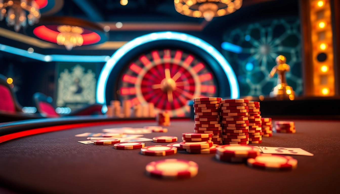 Experience e2bet's excitement with vibrant poker gameplay, chips, and cards on an elegant casino table.