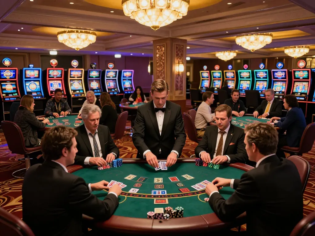 Players enjoy intense blackjack gameplay at a luxurious casino while using the 9bet platform for strategy