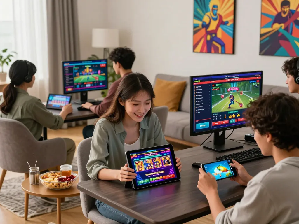 Exciting online gaming experience at Goal123 with diverse players enjoying sports betting and casino games in a modern setting.