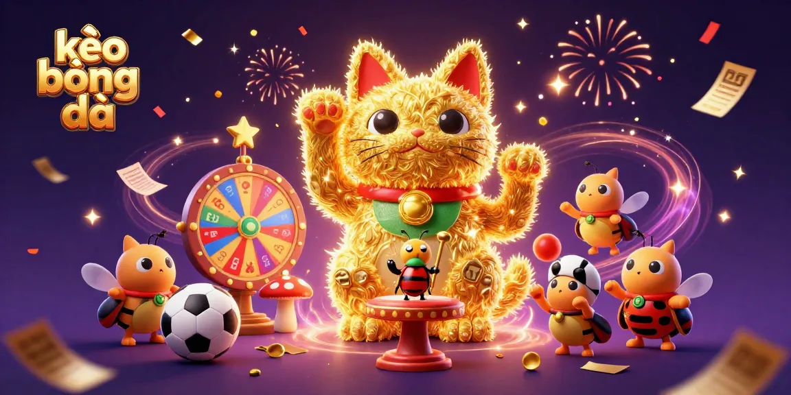 Engage with kèo bóng đá in a vibrant illustration showcasing lucky cat and betting symbols.