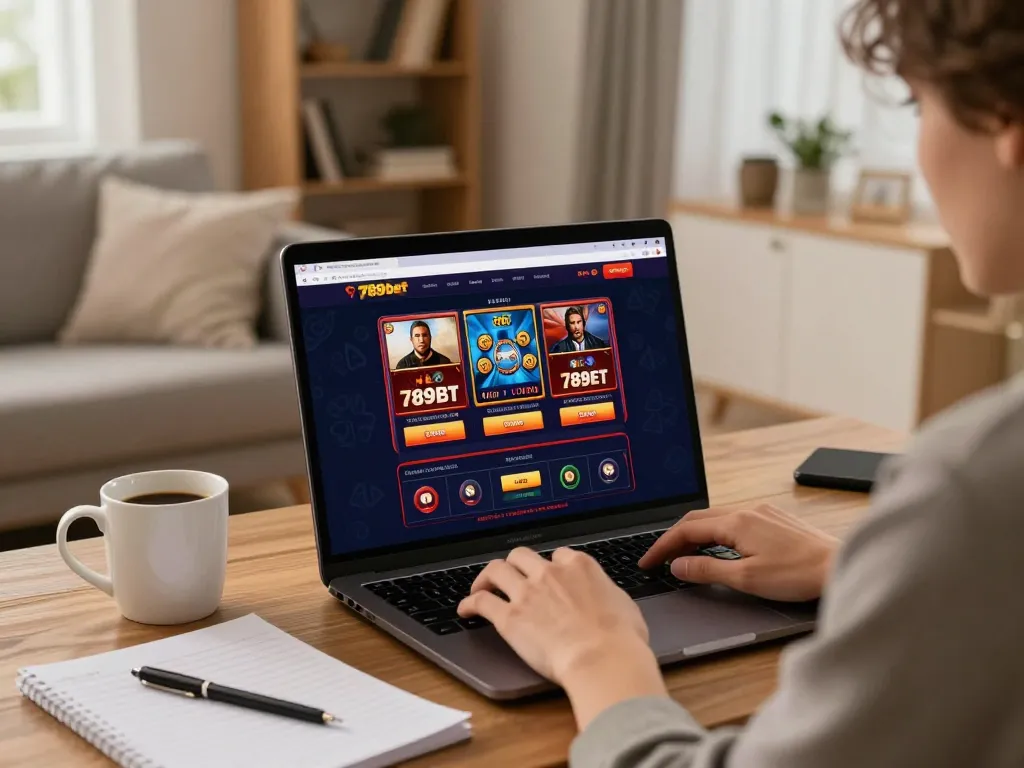 Player making strategic bets on 789bet casino site in a cozy home environment.