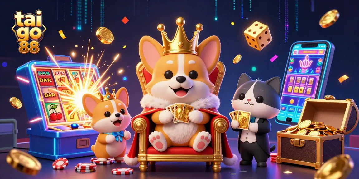 Experience the excitement of tai go 88 with a vibrant scene of a royal corgi and dynamic casino games.