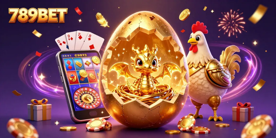 Experience the excitement of 789BET with a 3D illustration featuring a golden dragon on poker chips amid gambling elements.