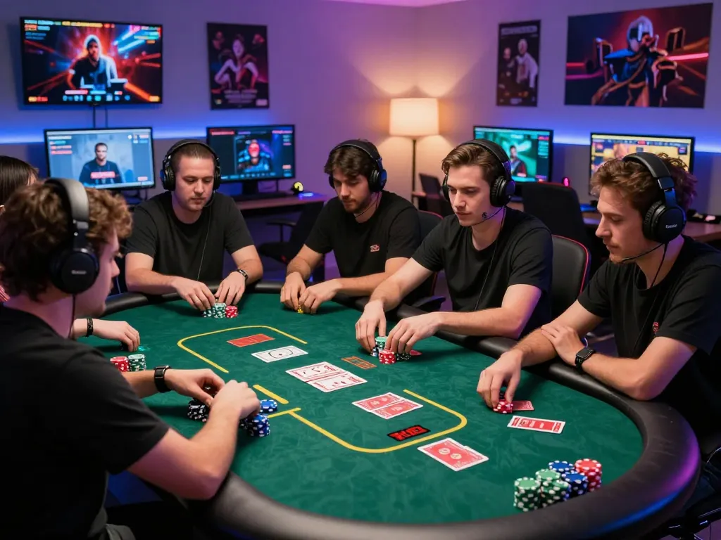 Dynamic online gaming experience with max79 players engaged at a virtual poker table.