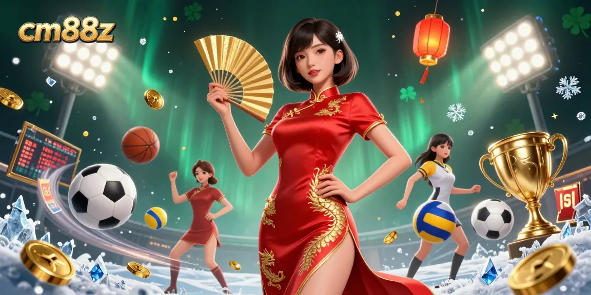 Experience thrilling gaming with cm88z, featuring an elegant Asian woman amid vibrant casino elements.