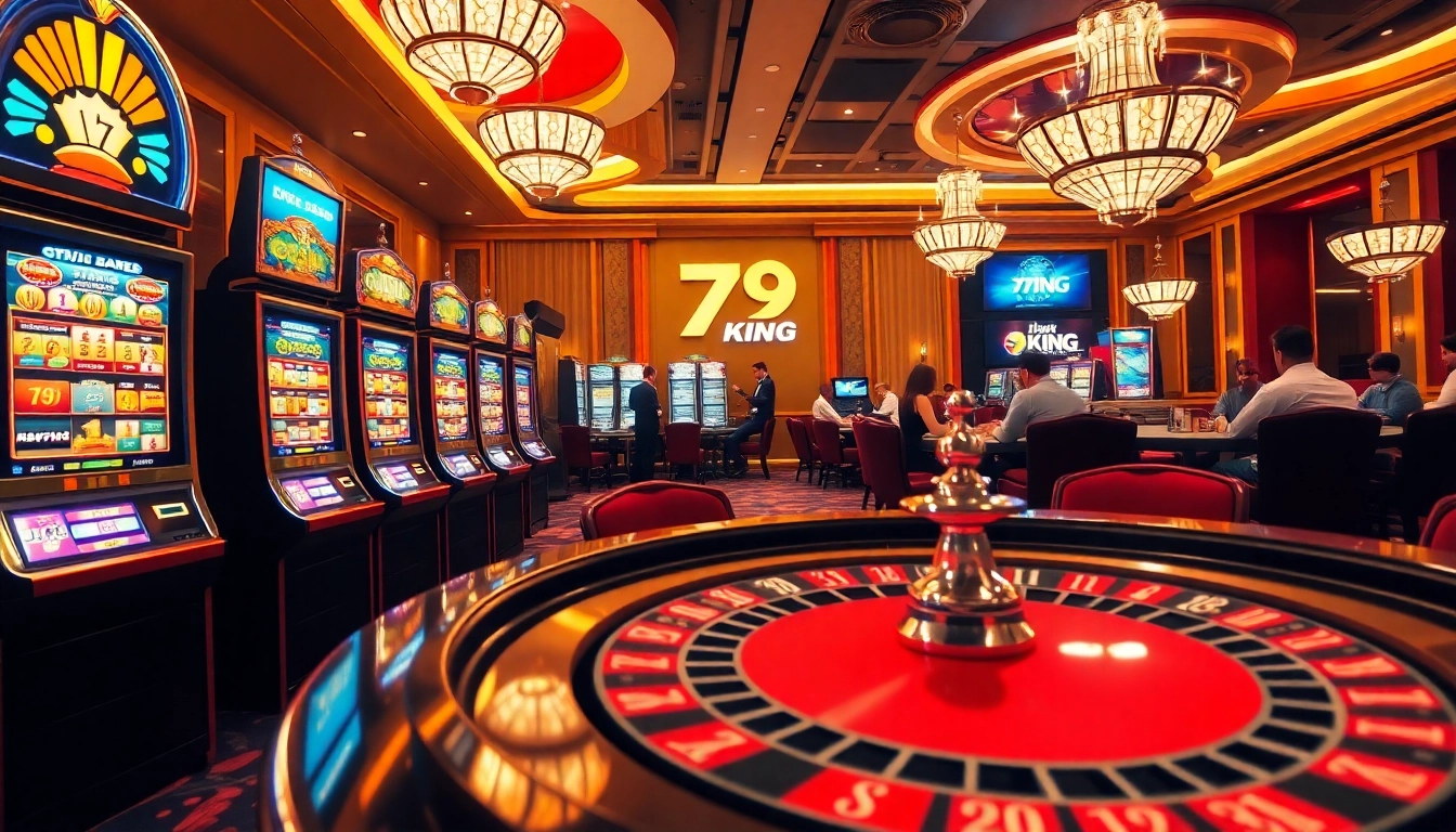 Experience lively gaming action at the 79KING casino with vibrant slot machines and engaged players.
