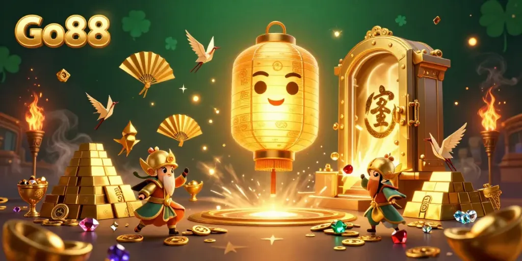 Experience the glimmering world of Go88 casino with enchanting golden symbols and vibrant graphics.