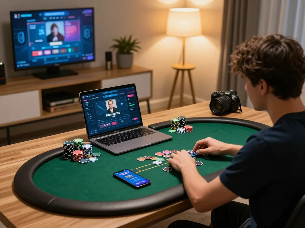 Engaging with the link sungaitoto app while comfortably playing online poker at home.