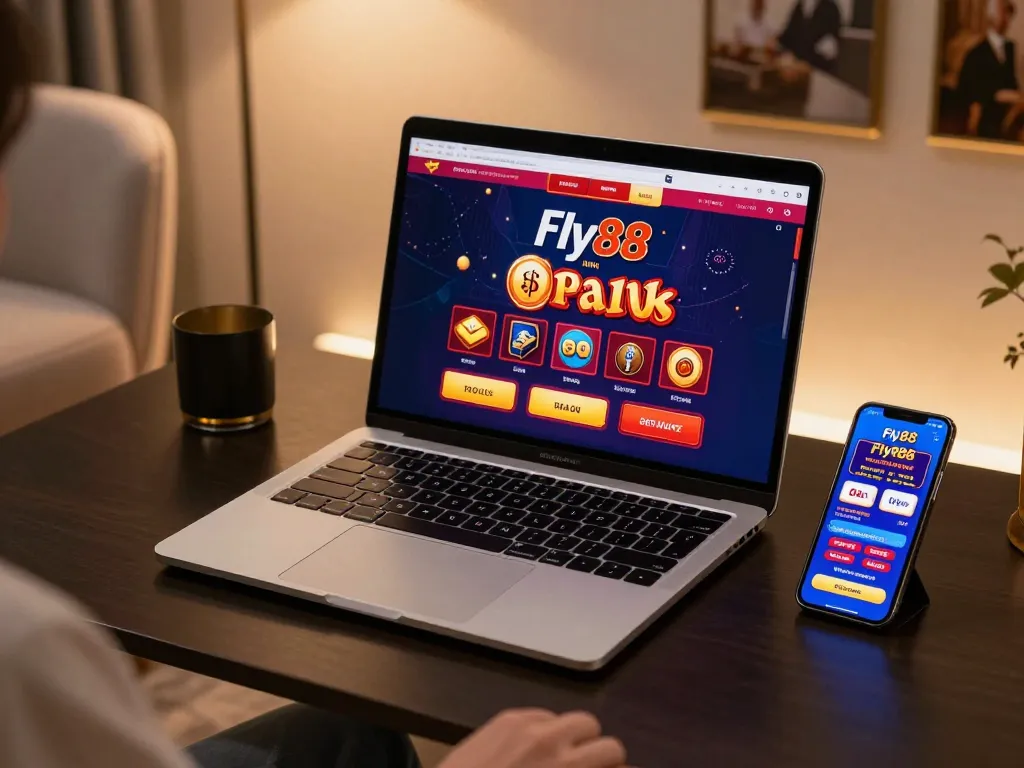 Engage with Fly88's dynamic online gaming experience in a cozy setup