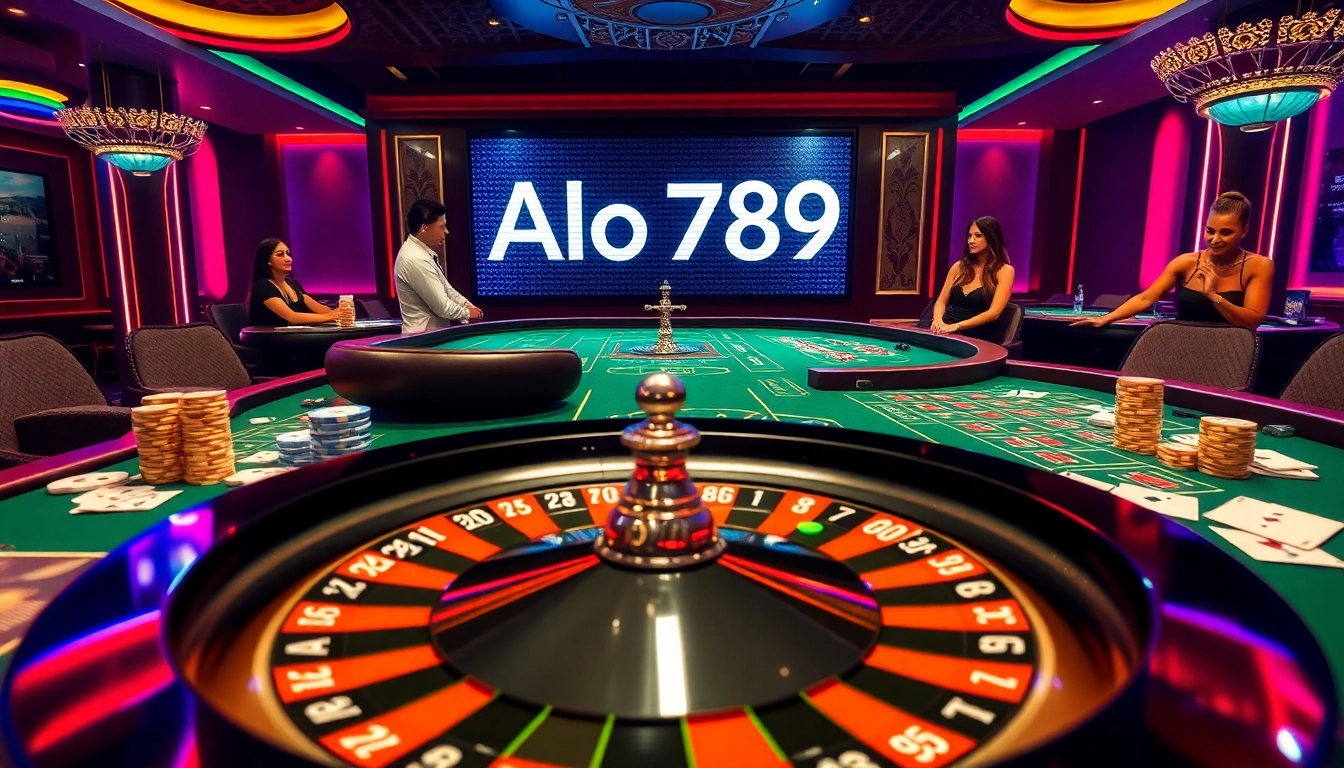 Experience thrilling games at Alo 789 with vibrant casino ambiance, poker tables, and roulette excitement.