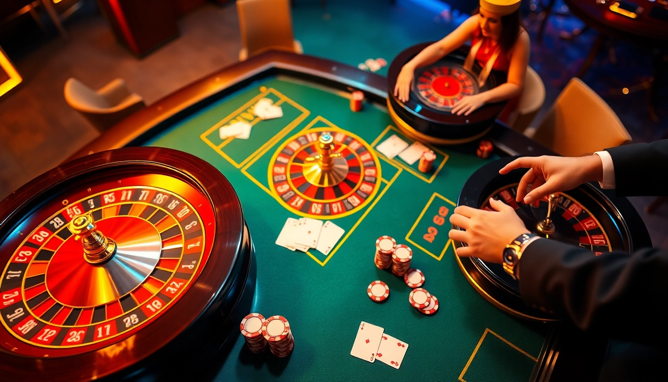 Experience the excitement of casino games at kim88 with vibrant tables, chips, and players.