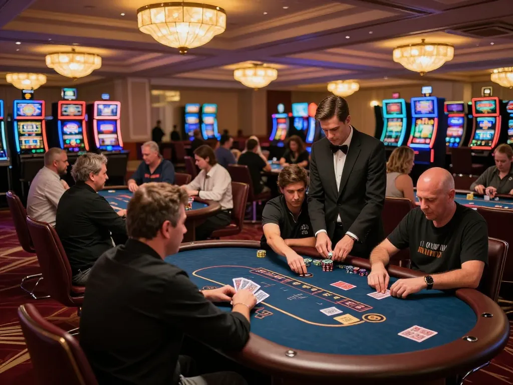 Players engaged in a thrilling game bài đổi thưởng at a vibrant casino, showcasing strategic gameplay and excitement.
