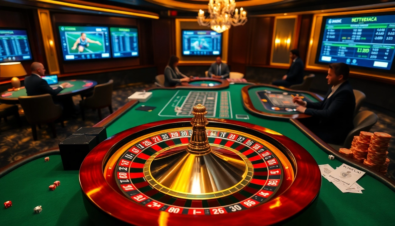 A thrilling keonhacai gaming scene featuring a luxurious casino table and excited gamblers.