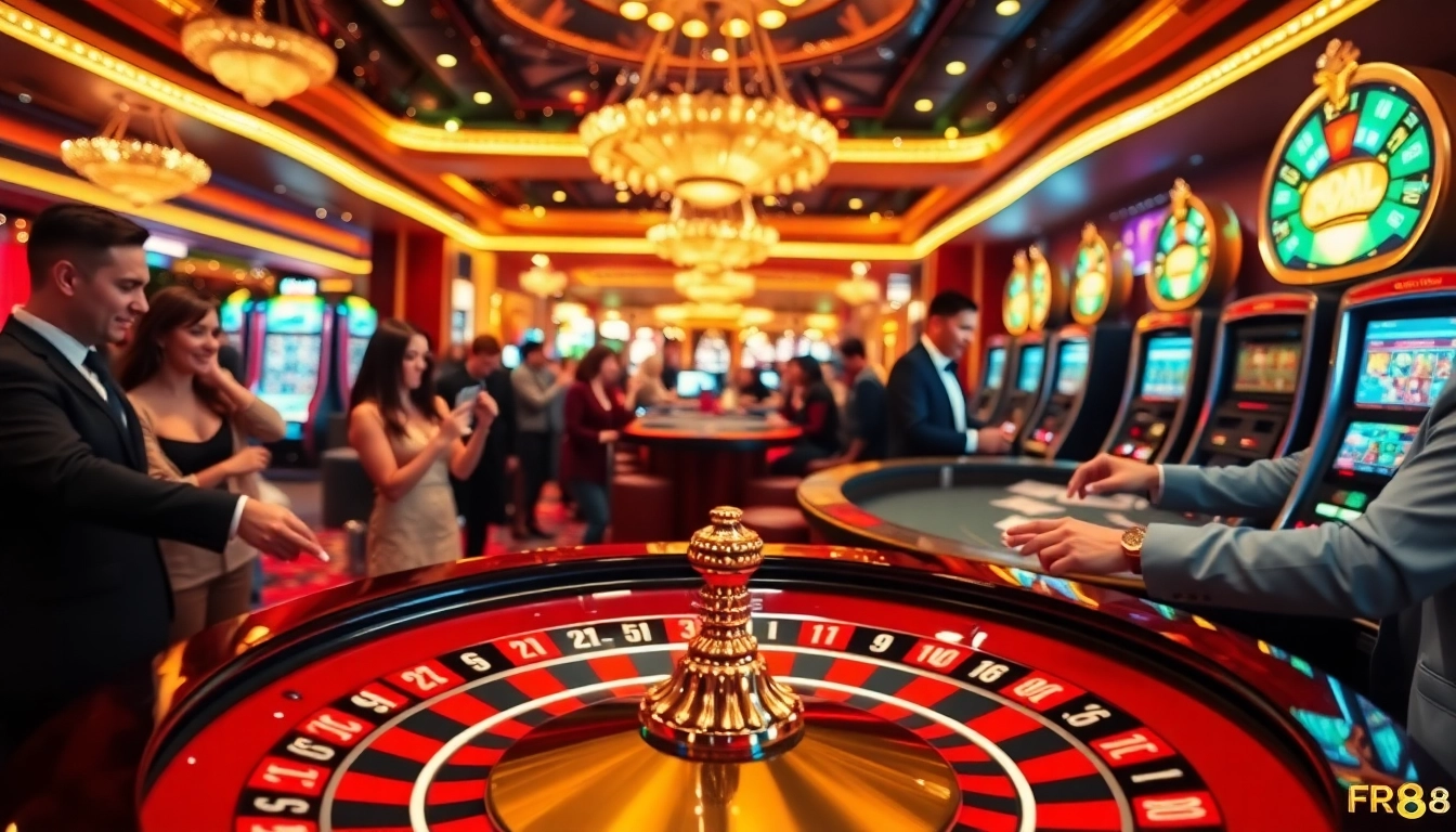 Players enjoying a thrilling casino experience at RR88 with roulette action and vibrant gaming atmosphere.