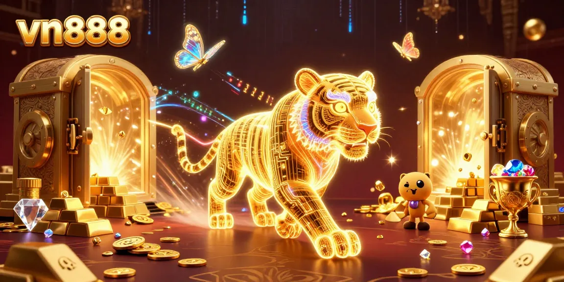 Experience the thrill of vn888 with vibrant casino elements and energetic characters in a dazzling 3D landscape.