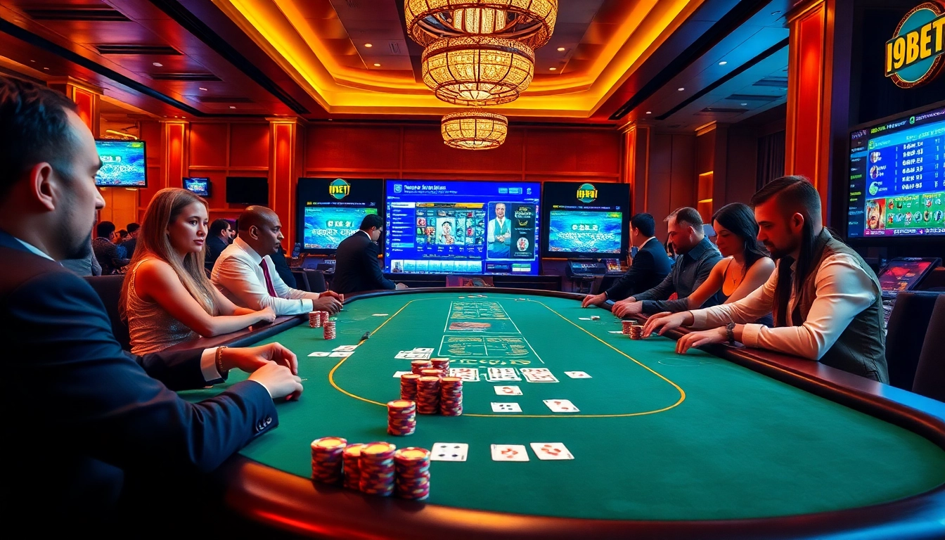Engage with the thrilling world of i9bet as players enjoy a variety of games at a luxurious casino scene.