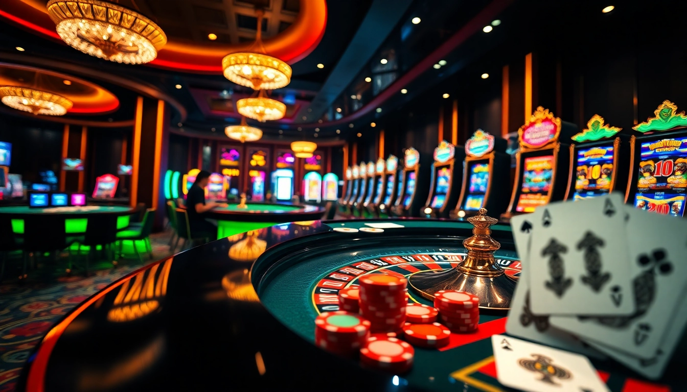 Players savoring the excitement of casino gaming at https://jtg88.com/ with vibrant slot machines and roulette tables.