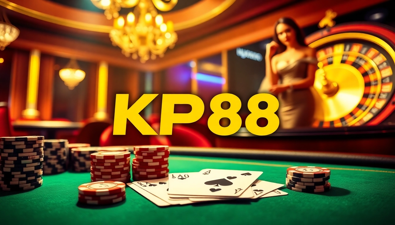 Players enjoy high-stakes poker at KP88, showcasing luxury and excitement in the casino environment.