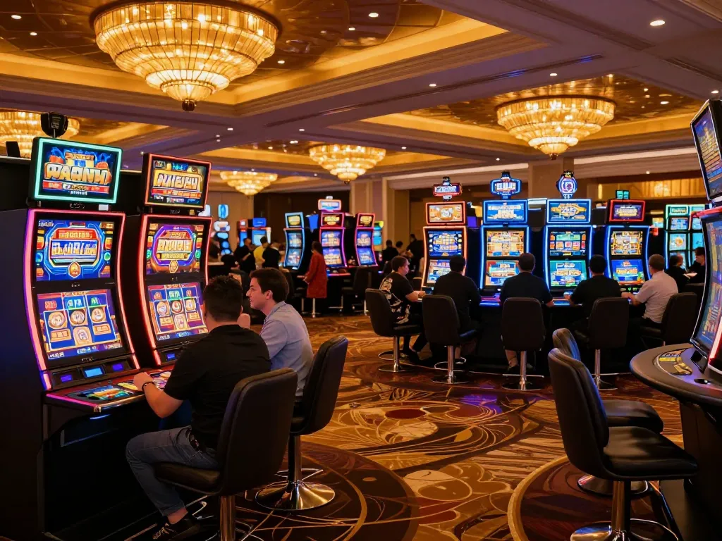 Players enjoying vibrant slot machines at 999bet casino, capturing the excitement of online gaming.