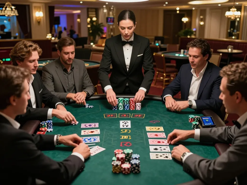 Engaged players strategizing at the blackjack table while using https://da88at.com/ for better game insights.
