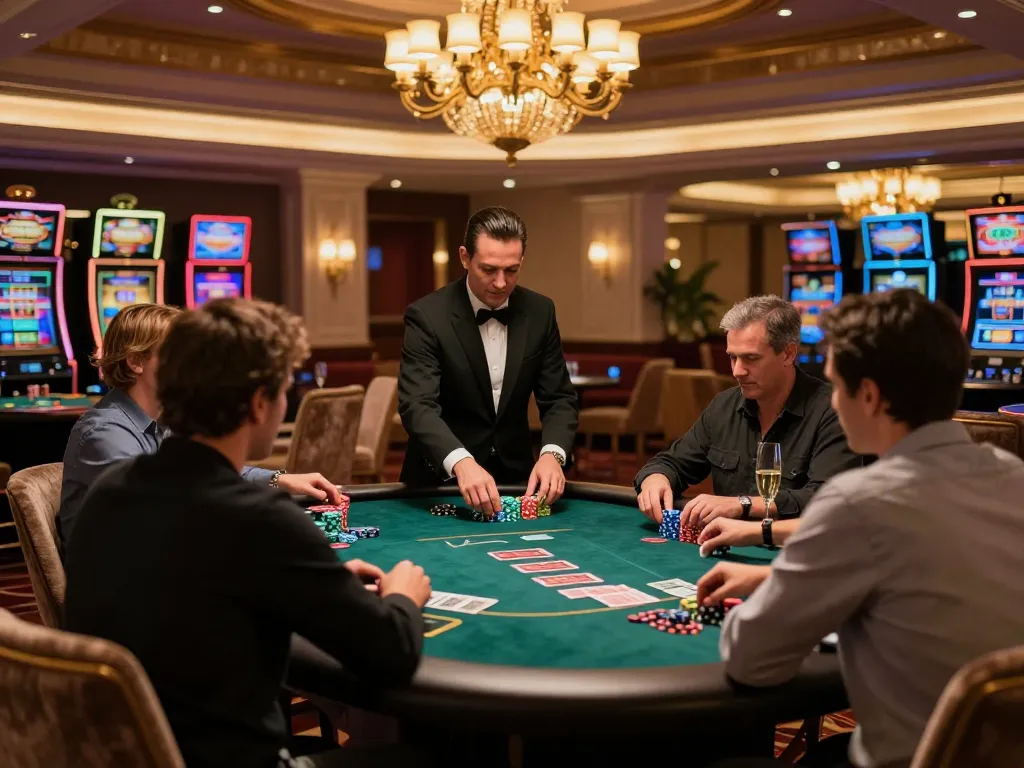 Sunwin VIP poker players strategizing in a luxurious casino setting.