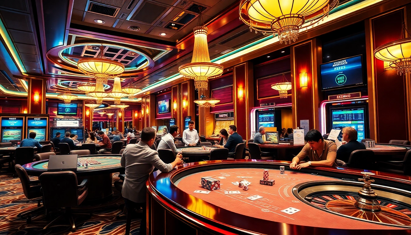 Kuwin players engaging in immersive online gambling experiences at a vibrant casino table.