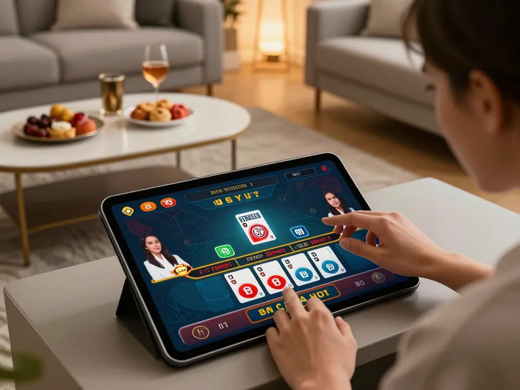 Engaging in an online baccarat game on lc88 with a lively interface and strategic elements.