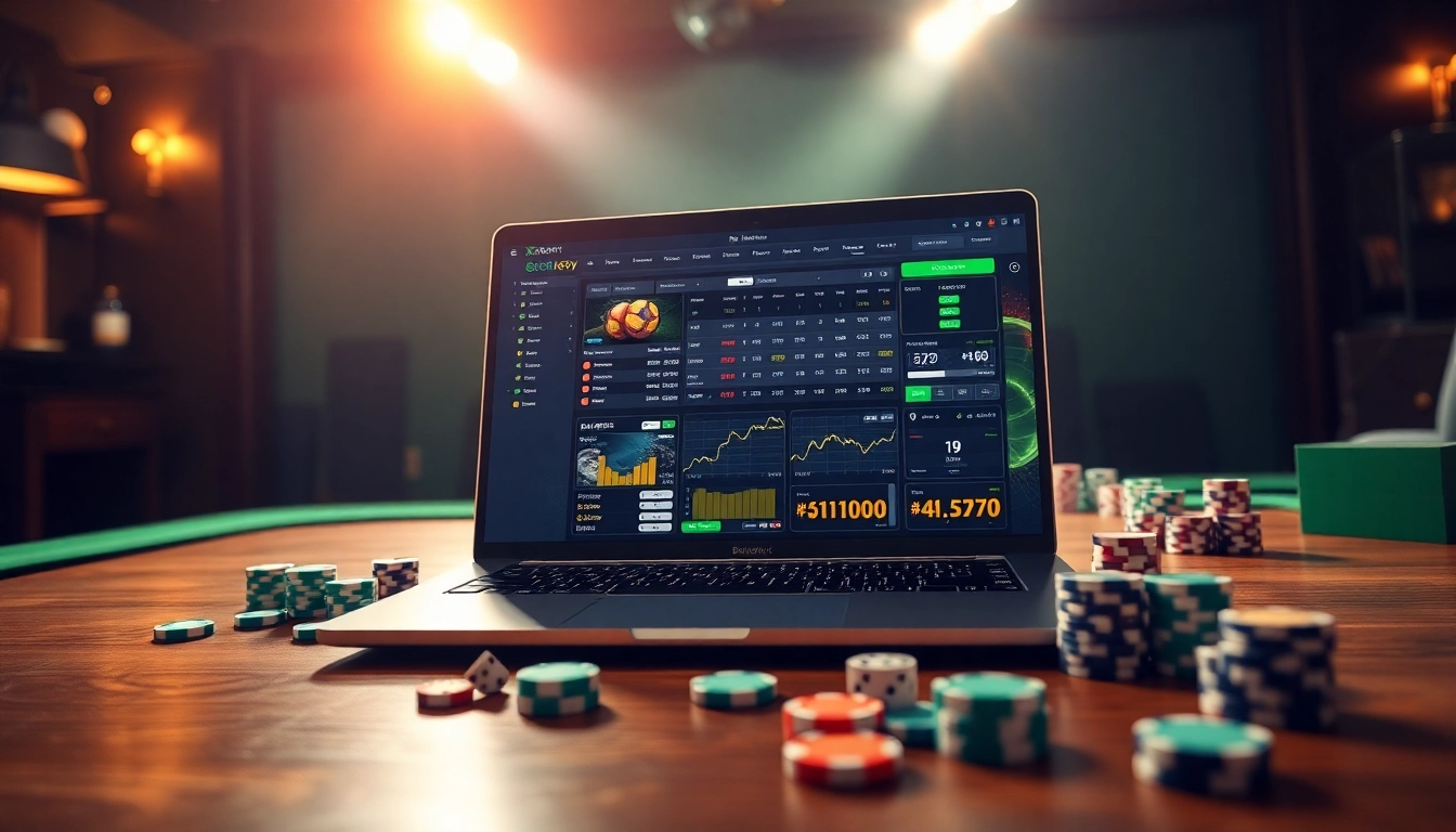 Engaging scene of an online sports betting setup with bsport visuals and casino elements.