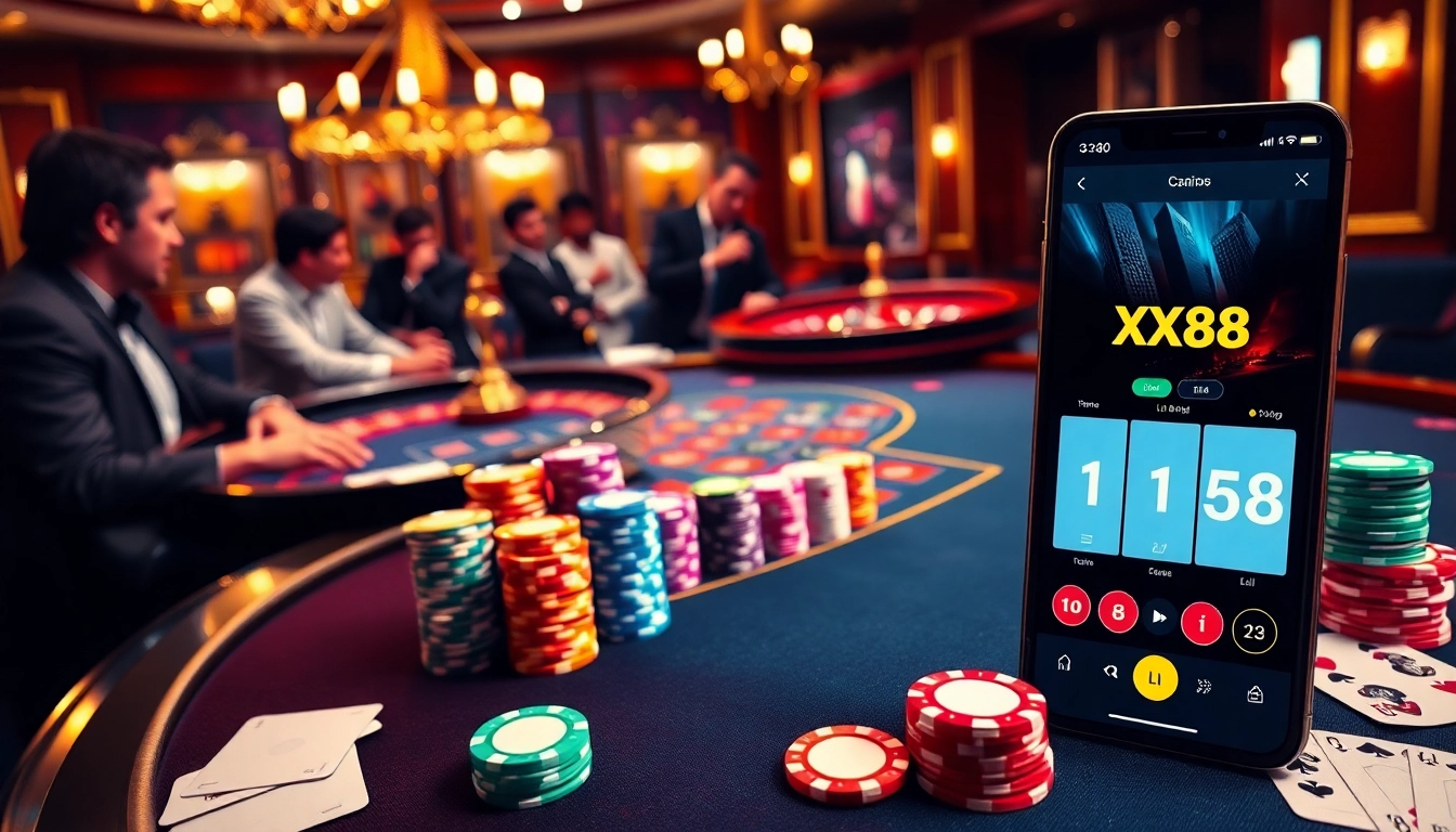 Experience the excitement of poker at XX88 with vibrant chips and intense gameplay.