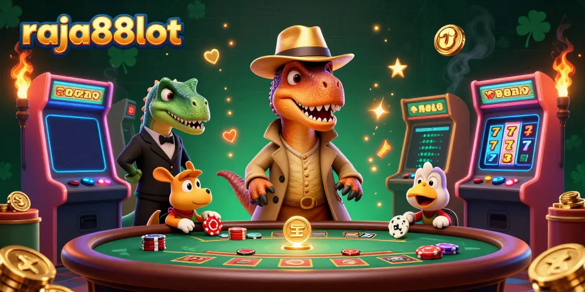 Experience the excitement of raja88slot with a velociraptor card counter and a stegosaurus boss at a blackjack table.