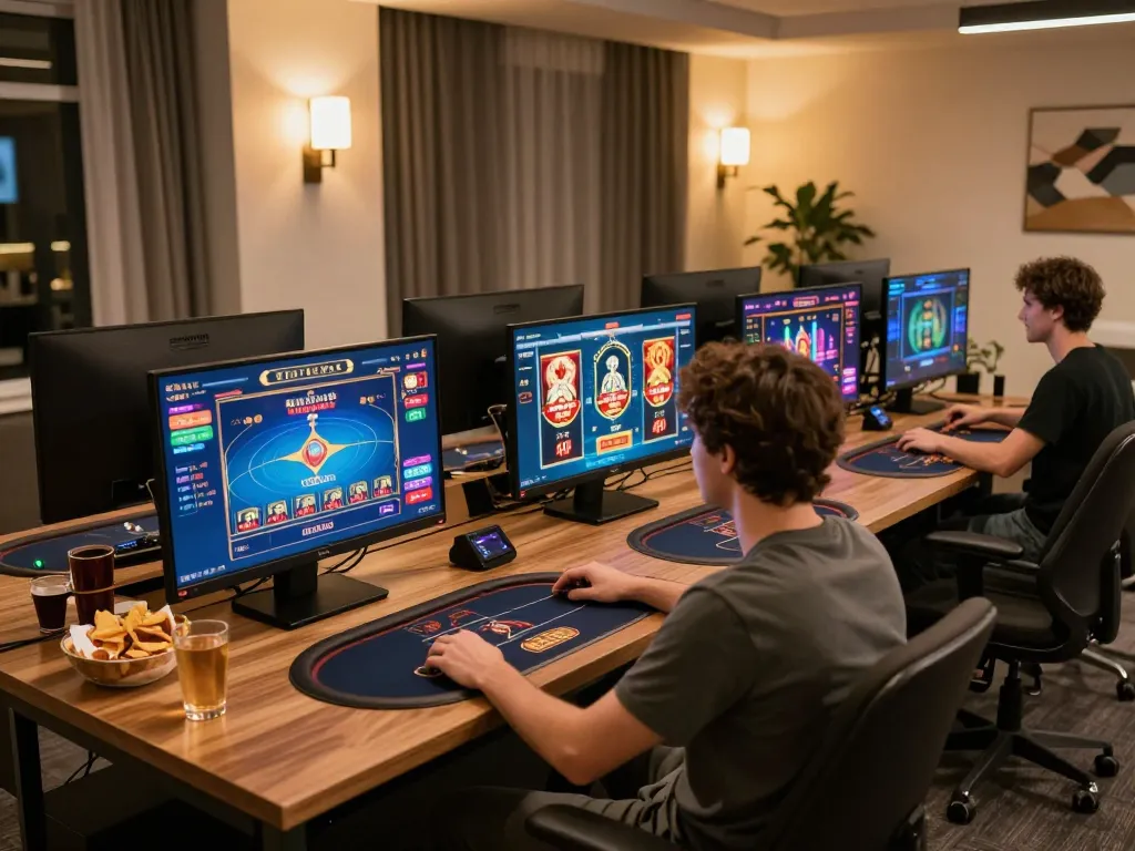 Topzo player engaging in strategic online casino games in a cozy modern setup