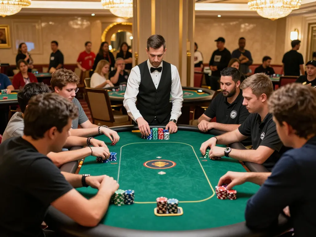 Exciting poker tournament scene highlighting nhà cái uy tín Sunwin players engaged in strategic gameplay