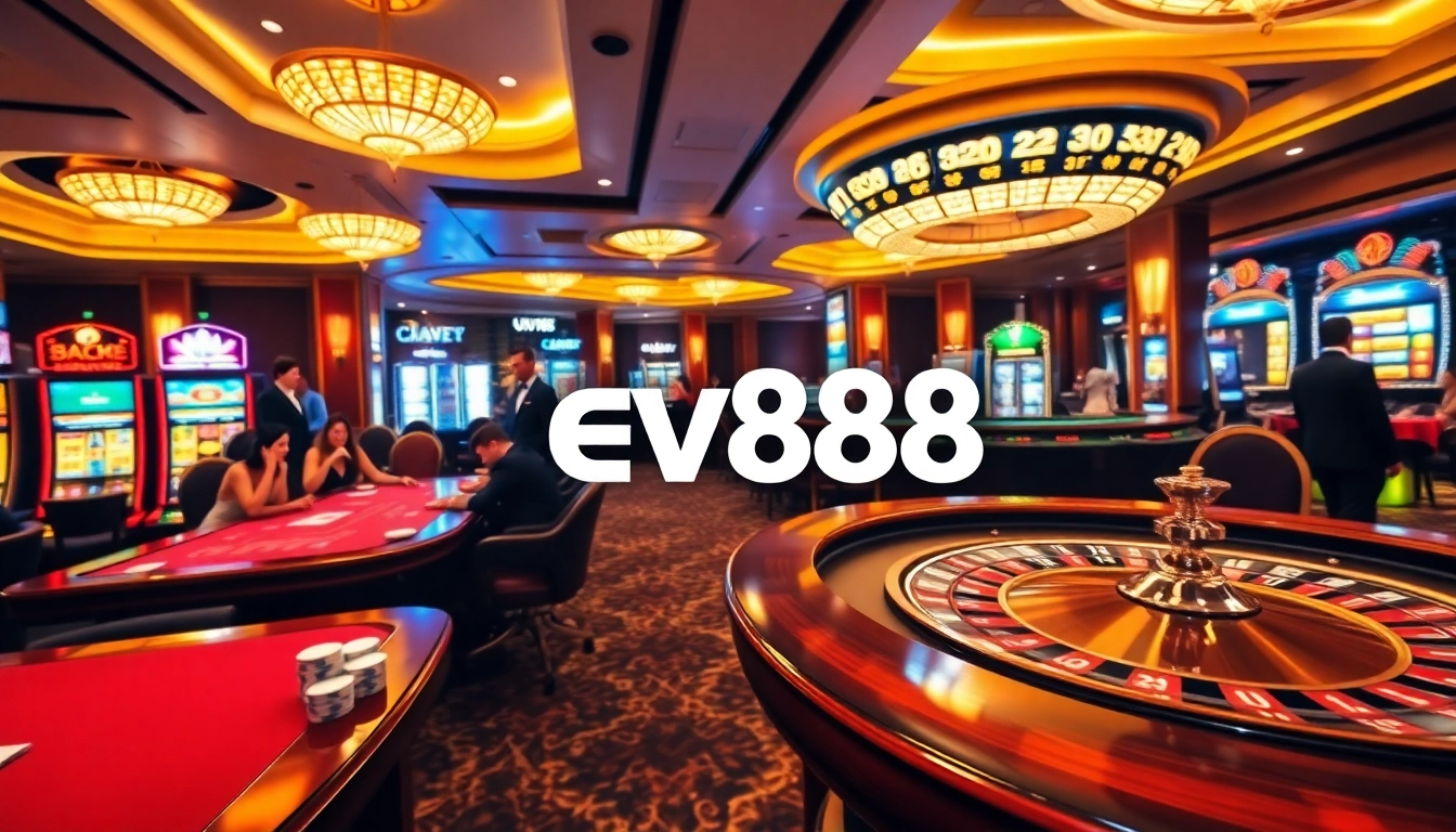 Experience the thrill of Ev88 at a luxurious casino setting with engaging games and promotions.